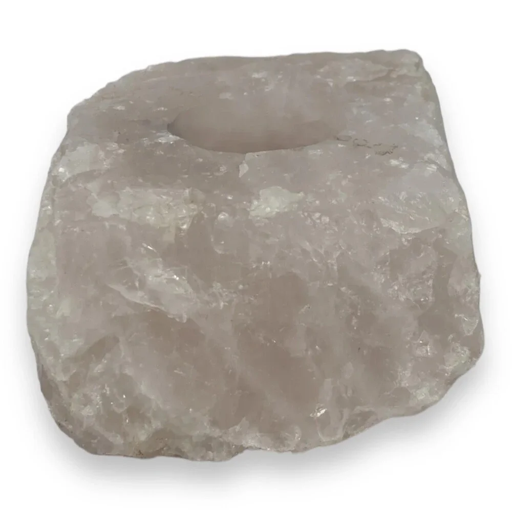 2.44LB Natural Rough Raw Rose Quartz Crystal Cluster Reiki Tealite Candle Holder